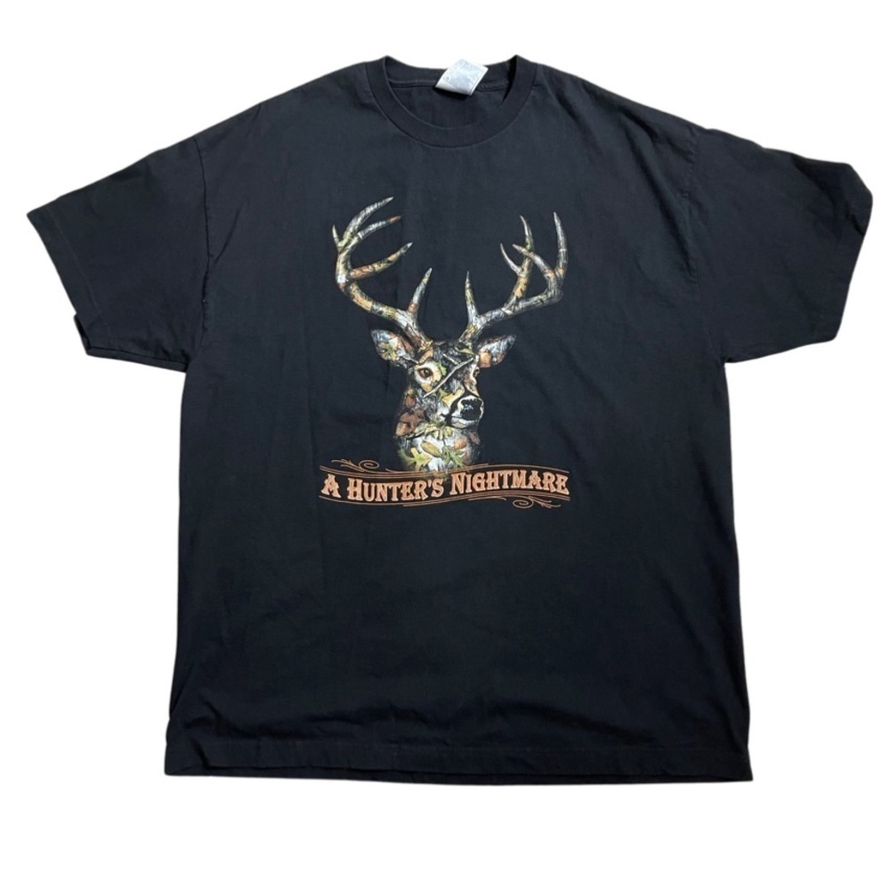 Vintage Deer “A Hunters Nightmare” men black Camo graphic t-shirt size 2XL